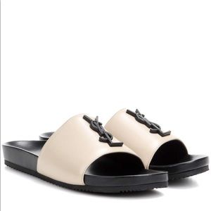 Saint Laurent Joan Logo Leather Slides Size 38